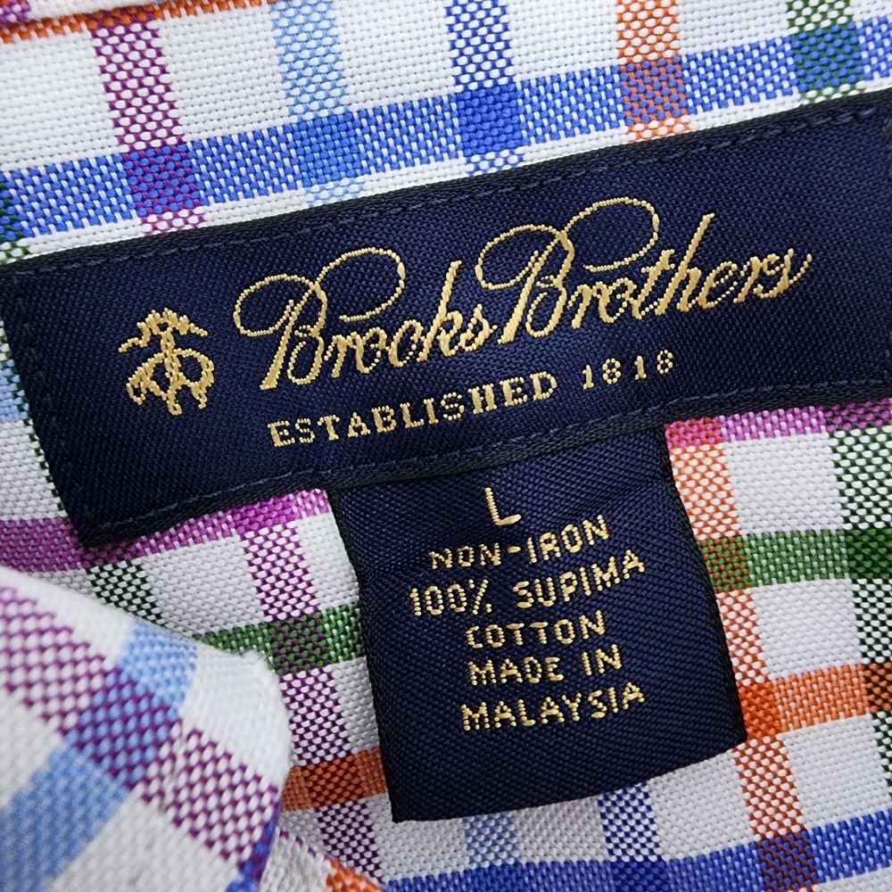 Brooks Brothers Button Down Shirt Men's‎ Large Long Sleeve Plaid Office Supima - Picture 5 of 5